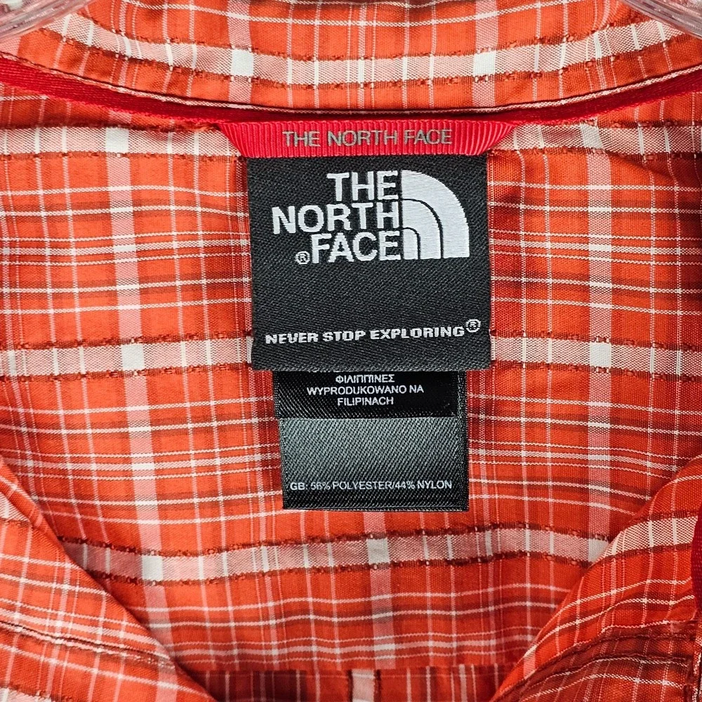 The North Face Shirt Mens Large Orange Plaid Short Sleeve Pocket Hiking Outdoor